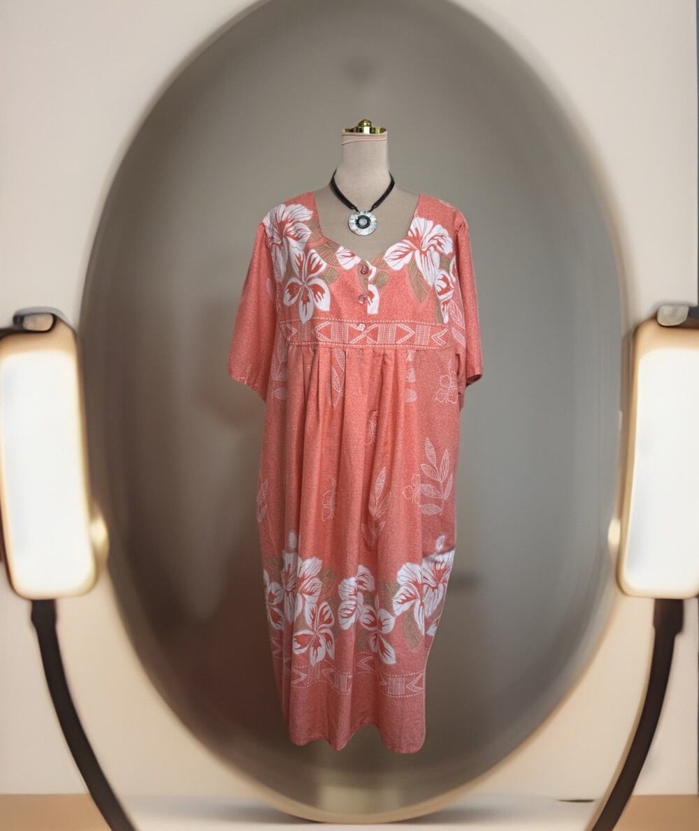Vintage Anthony Richards Coral Hawaiian Caftan Mumu | Tropical Resort Lounge |